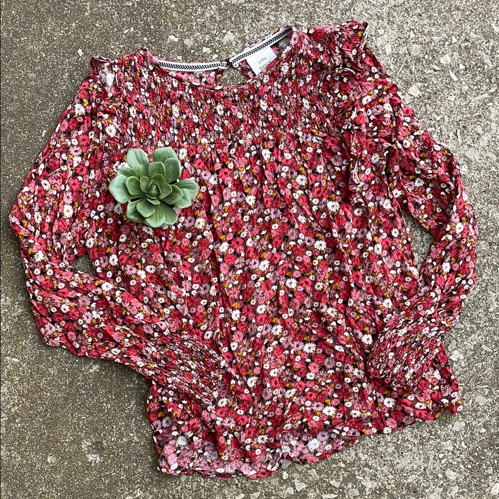 Knox Rose | Boho Small Floral Smocked Peasant Style Blouse